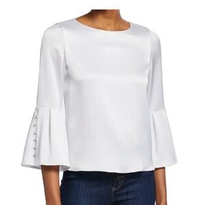 Alice + Olivia White Bell Sleeve Top with Pearl Button Detail – Size Small